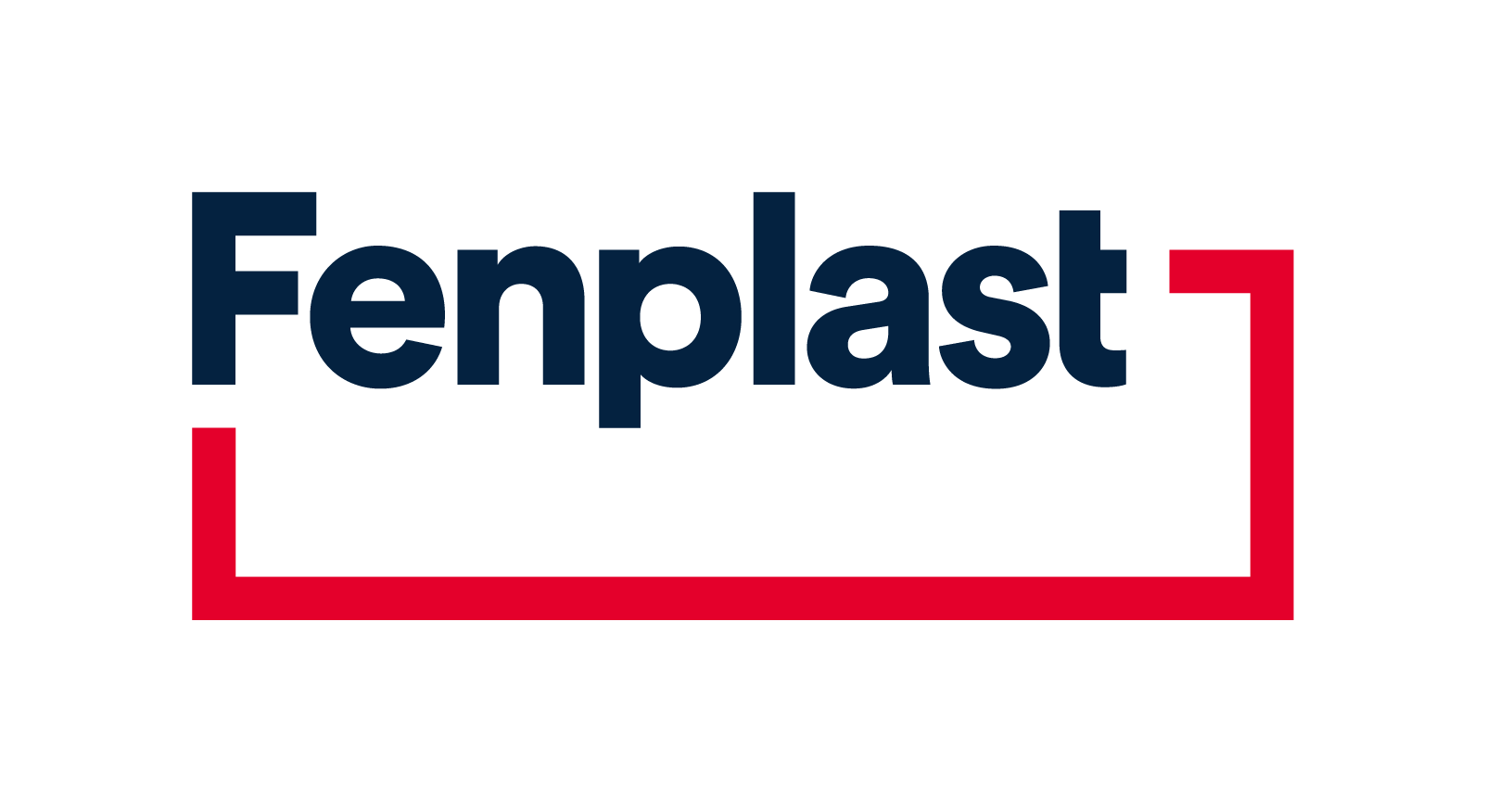 Fenplast logo in dark blue with a red underline forming a corner frame