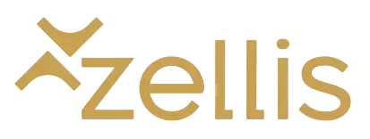 Zellis logo in gold lowercase text with a stylized gold emblem above the first letter