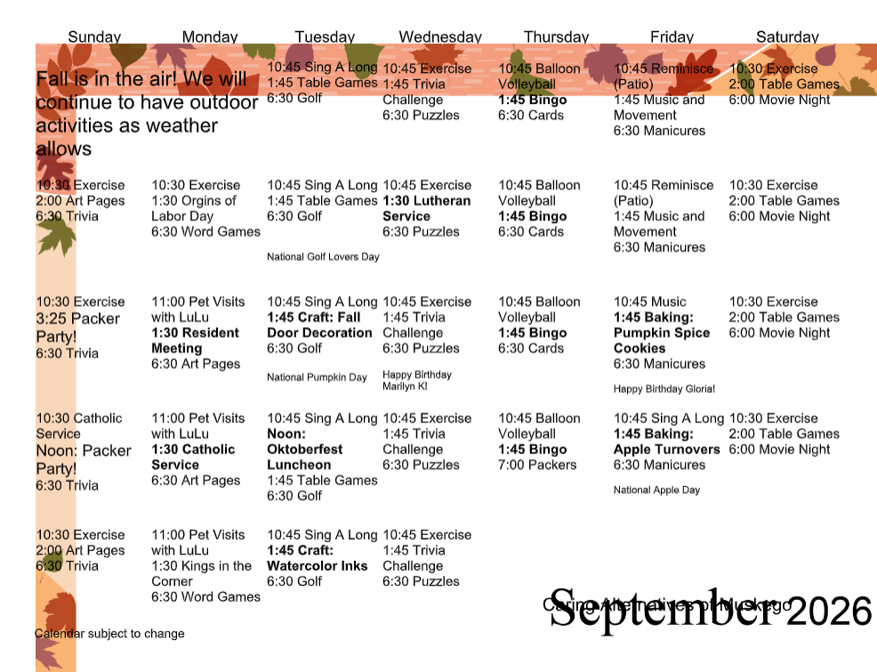 September 2026 weather calendar with daily forecasts in a floral autumn design