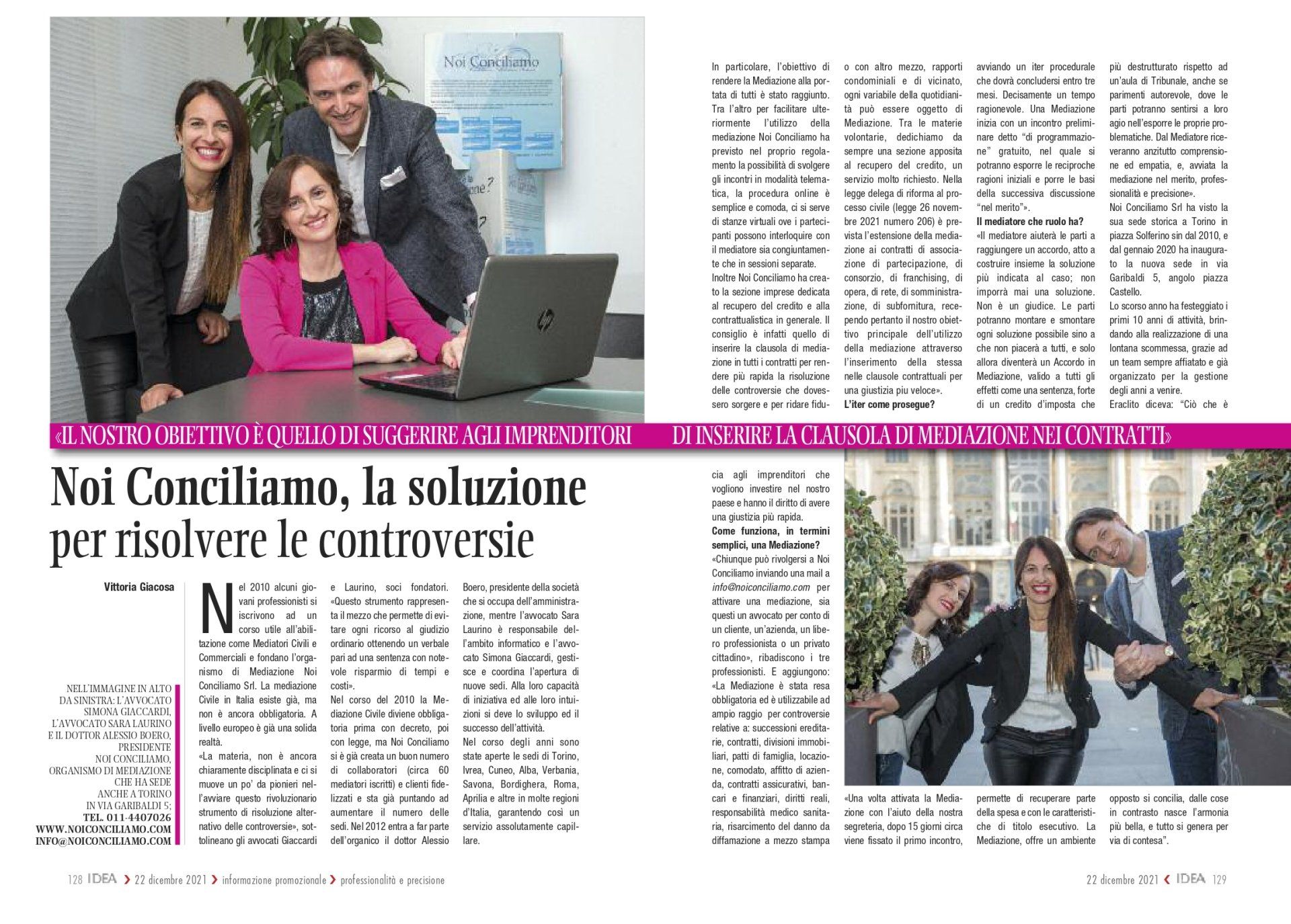 Leggi l'articolo Mediazione, Conciliazione, Noi Conciliamo, rivista Idea, Organismo di Mediazione, Mediazione Torino, Mediazione Ivrea, Mediazione Cuneo,