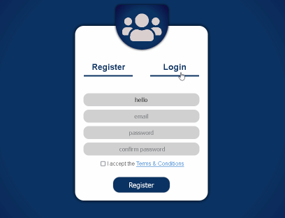 A blue sign that says register and login on it