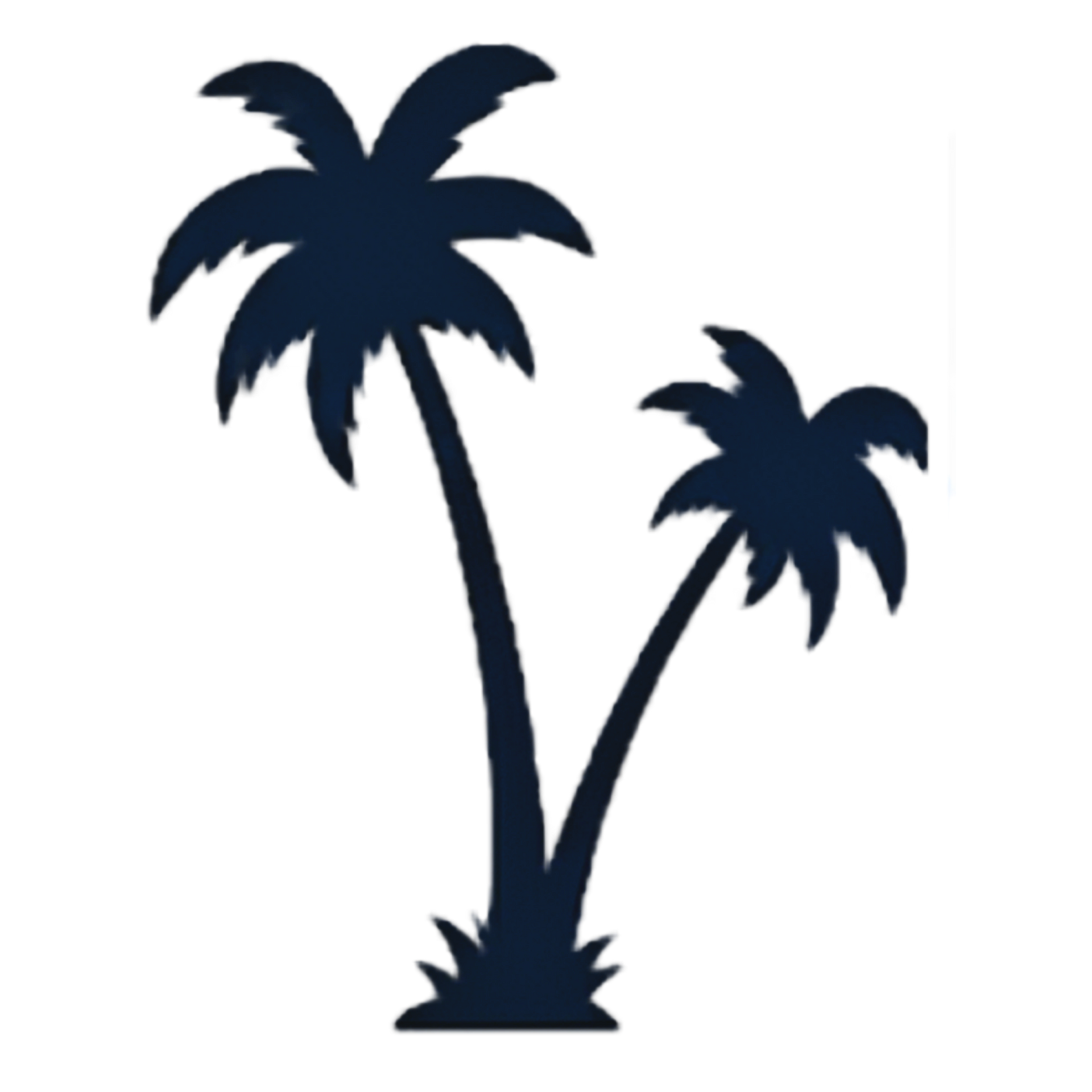 Two dark blue palm trees on a white background
