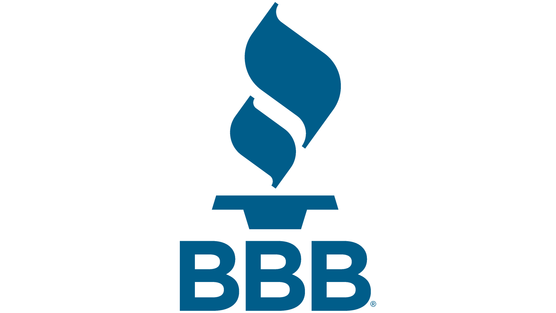 The logo for the better business bureau has a blue flame on it.