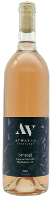 Bottle of Atwater Vineyards Dry Rosé wine. Dark label with 