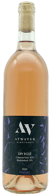 Bottle of Atwater Vineyards Dry Rosé wine. Dark label with 