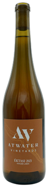 Wine bottle with a brown label featuring the logo 