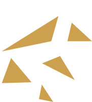 Five gold-colored triangles of various sizes scattered across a plain white background.