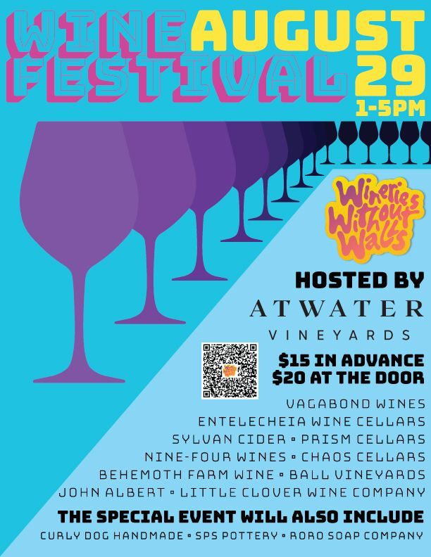 Purple wine glasses on a blue festival poster with 