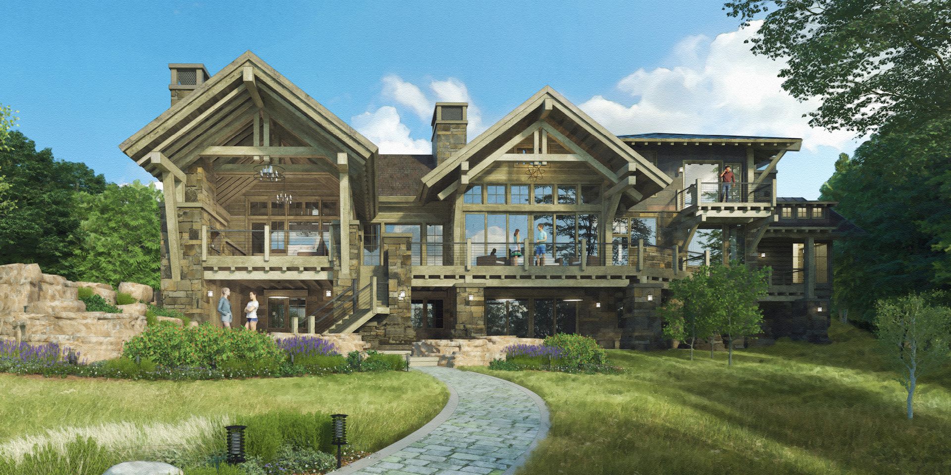 An artist 's impression of a large house with a path leading to it