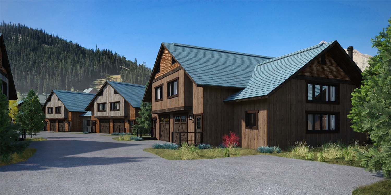 An artist 's impression of a row of houses in a residential area.