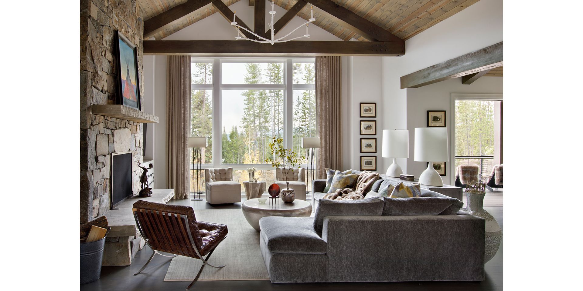 A living room filled with furniture and a fireplace