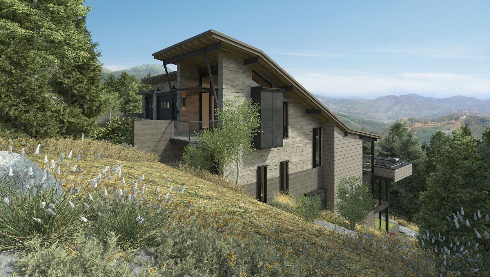 An artist 's impression of a house on a hill