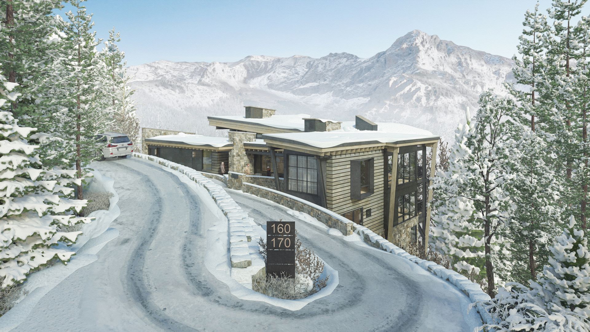 An artist 's impression of a house on a snowy hillside