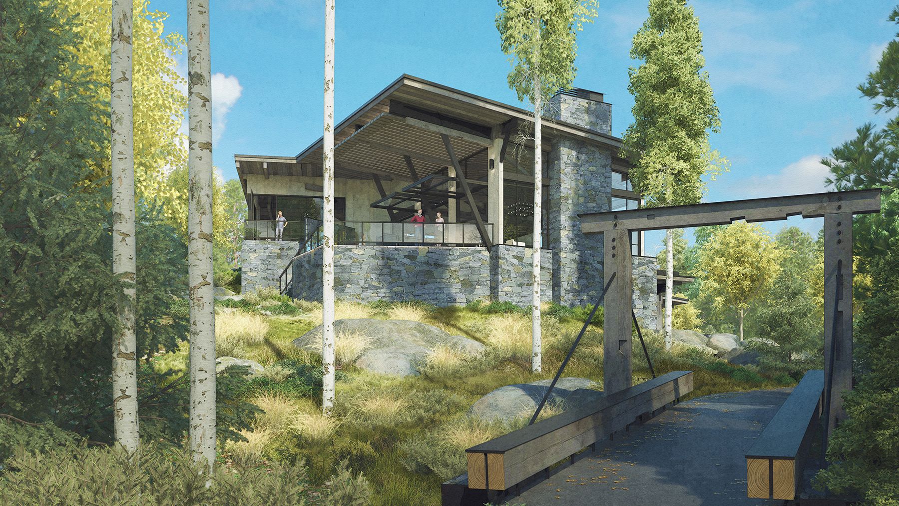 An artist 's impression of a house in the woods