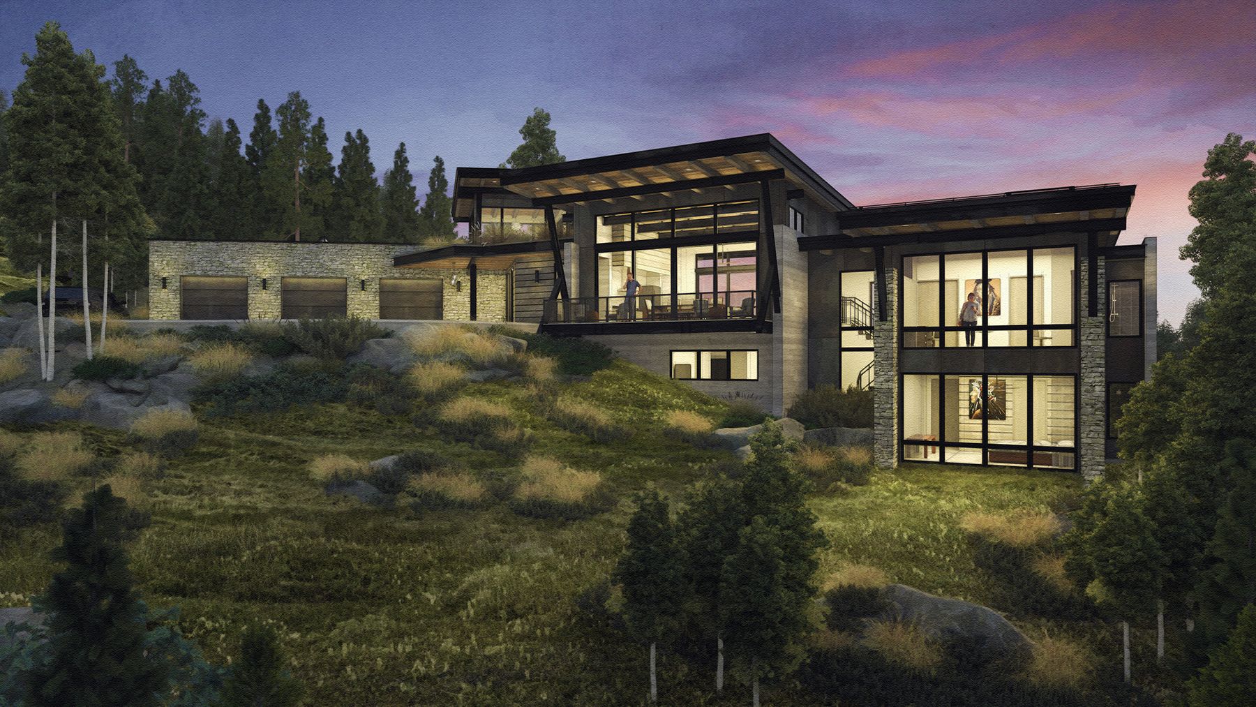 An artist 's impression of a large house on a hill