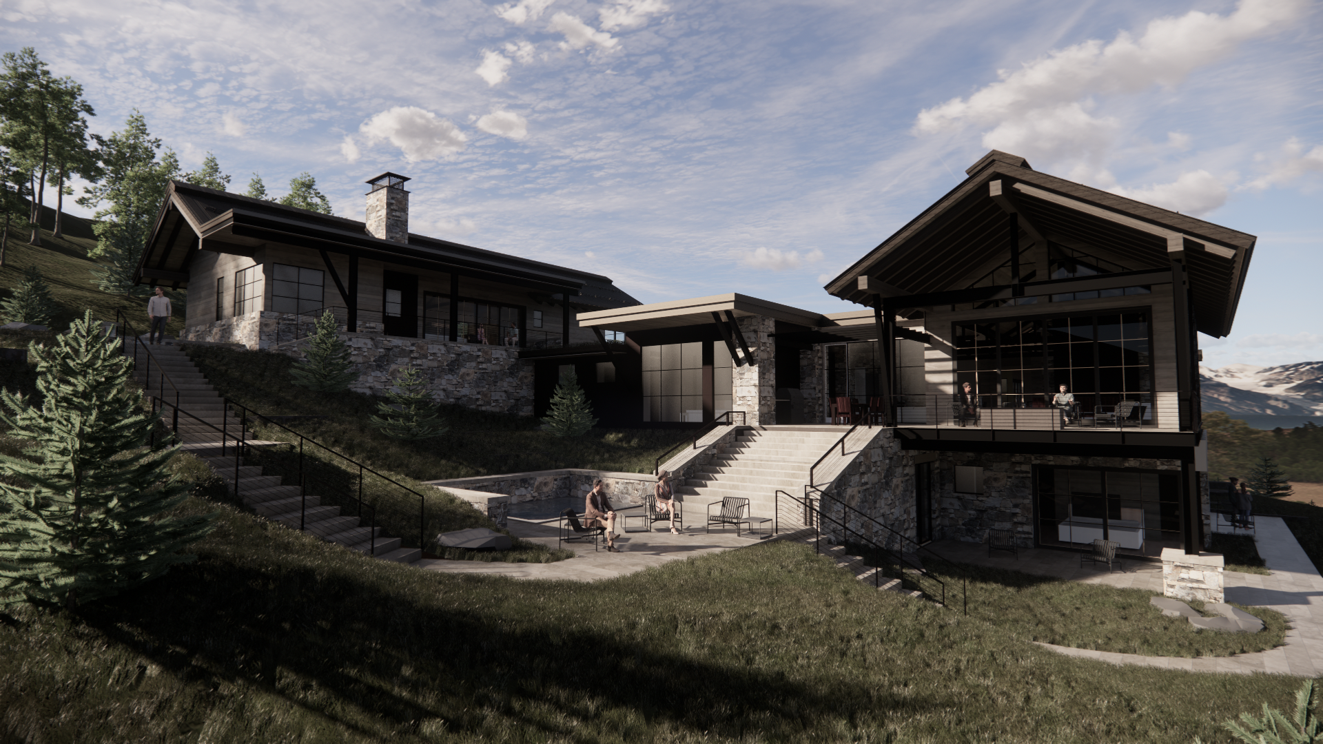 A large house is sitting on top of a grassy hill.