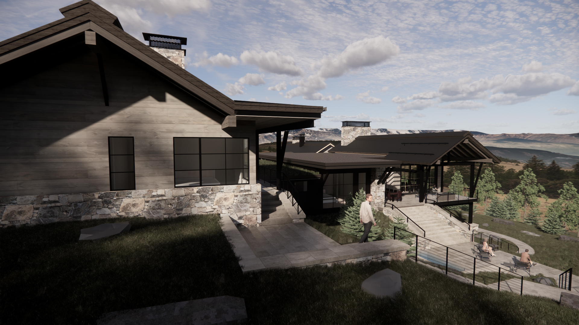 An artist 's impression of a house on a hill.