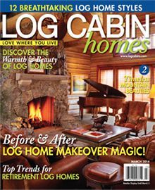 The cover of a magazine called log cabin homes