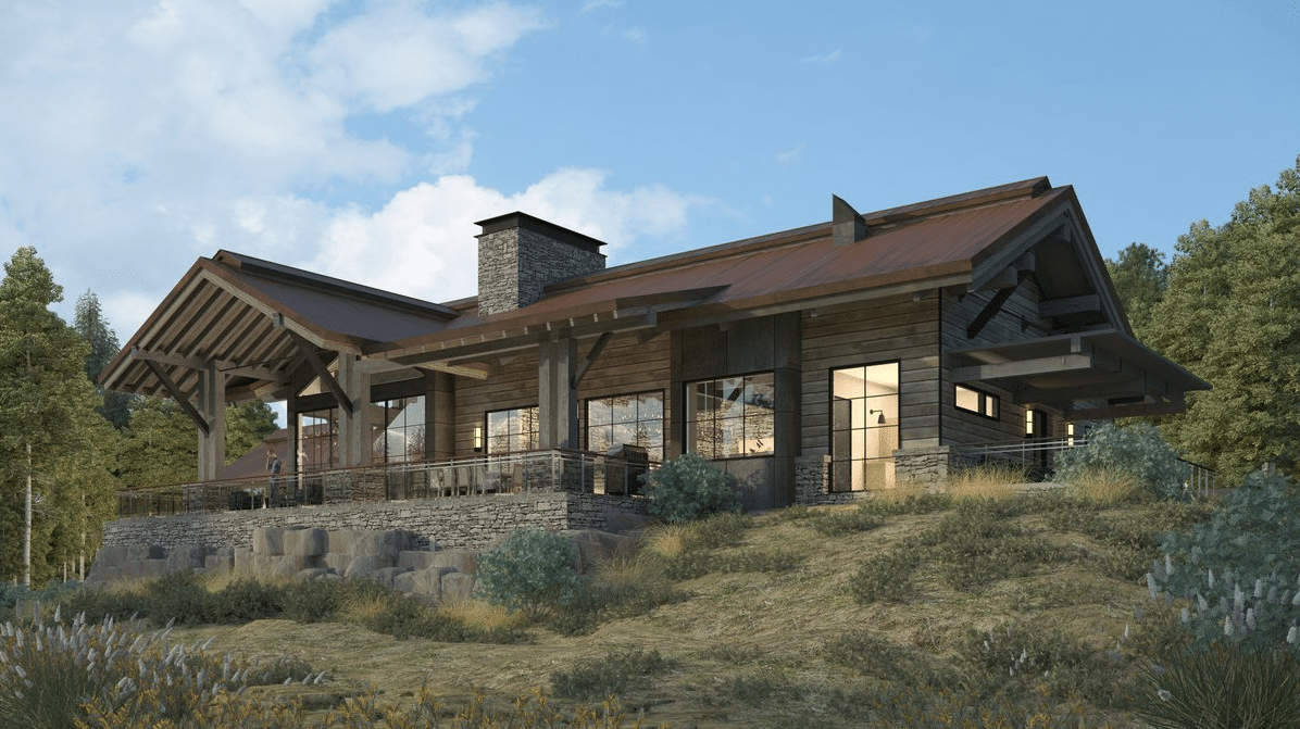 A large house is sitting on top of a hill in the middle of a field.