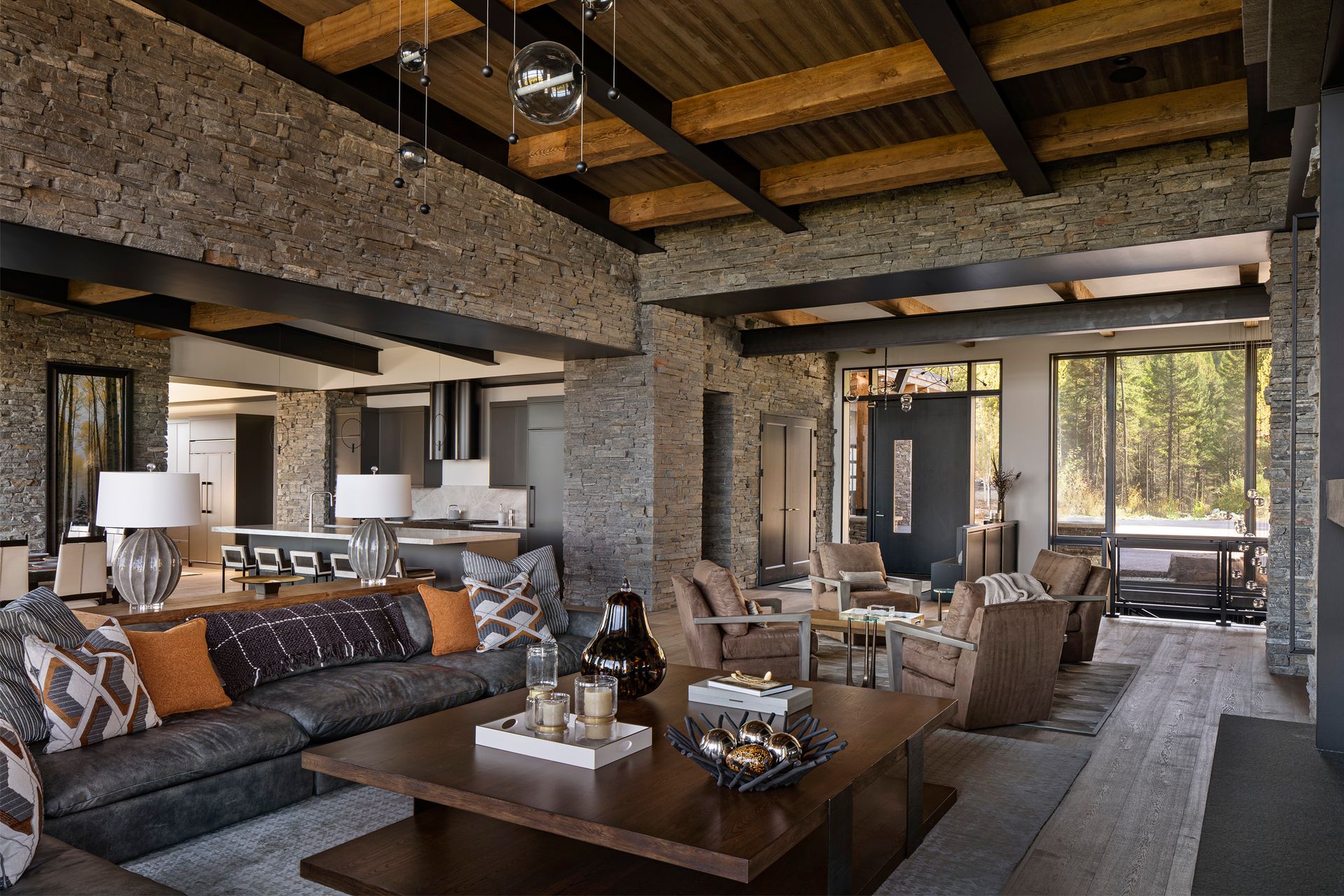 A living room with a couch and a coffee table