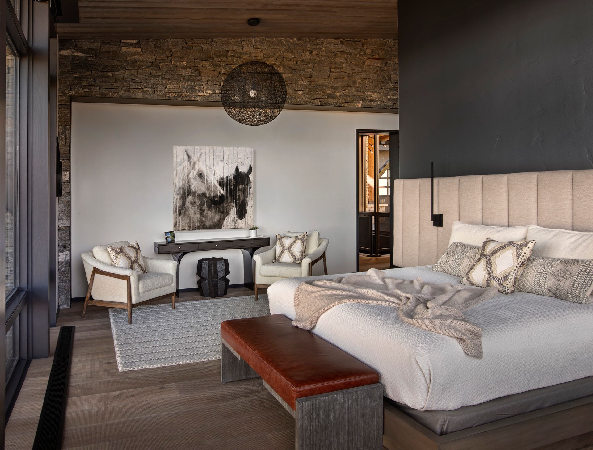 There is a large bed in the middle of the room.