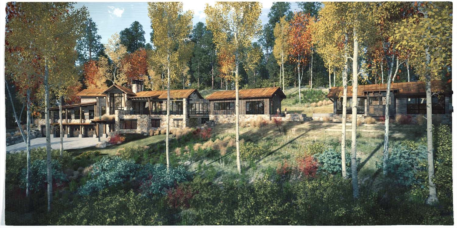 A painting of a house in the middle of a forest