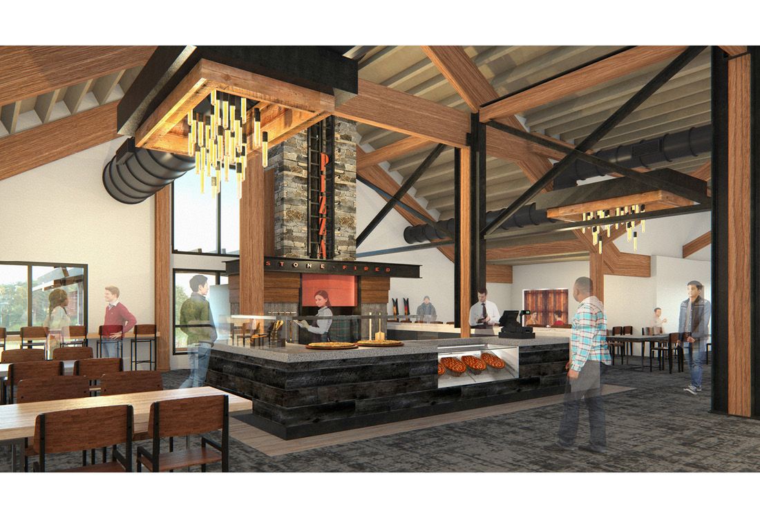 An artist 's impression of a restaurant with tables and chairs