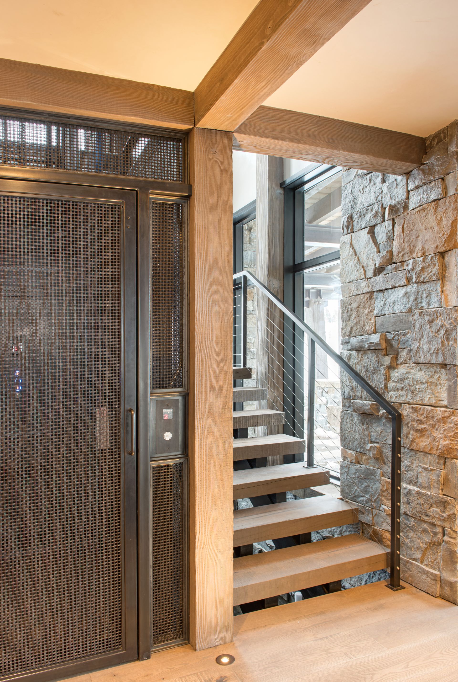 There is a staircase leading up to the second floor of a building.