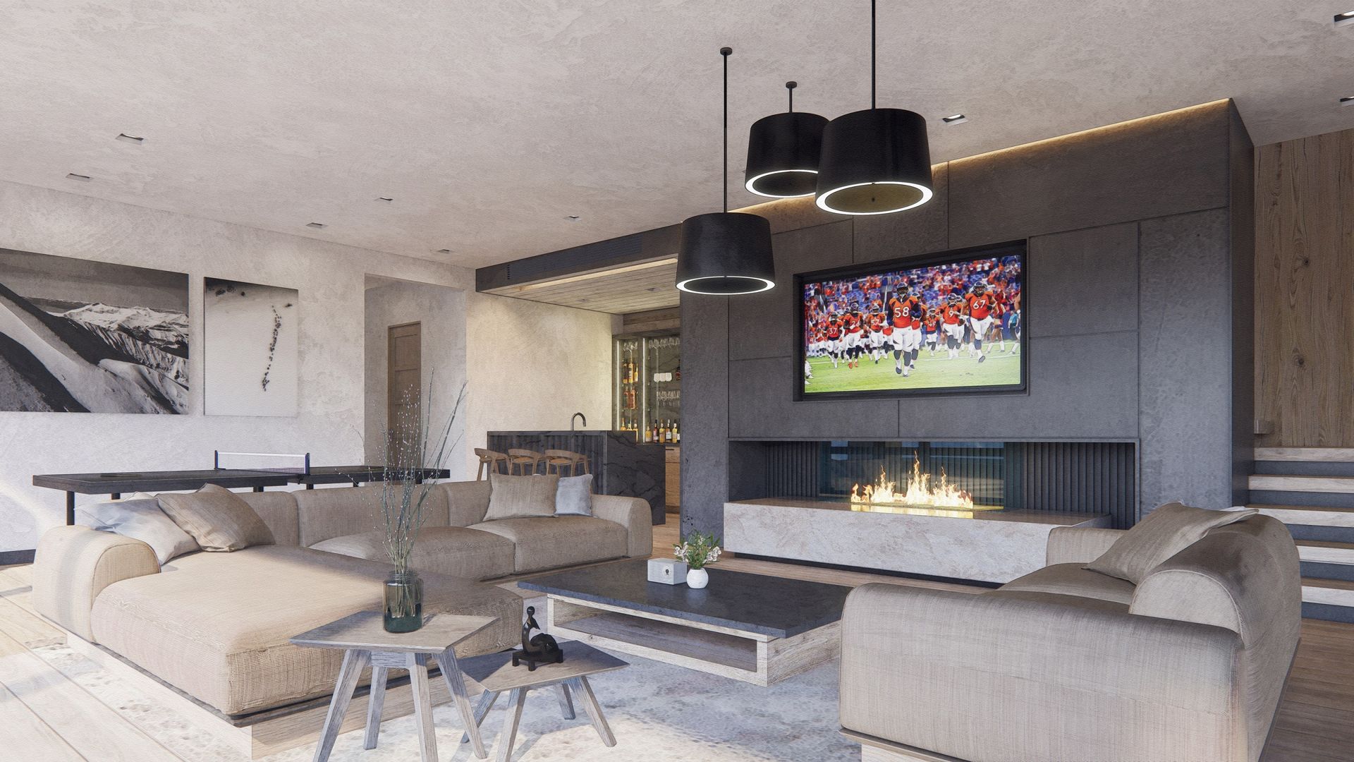 A living room with a fireplace and a flat screen tv.