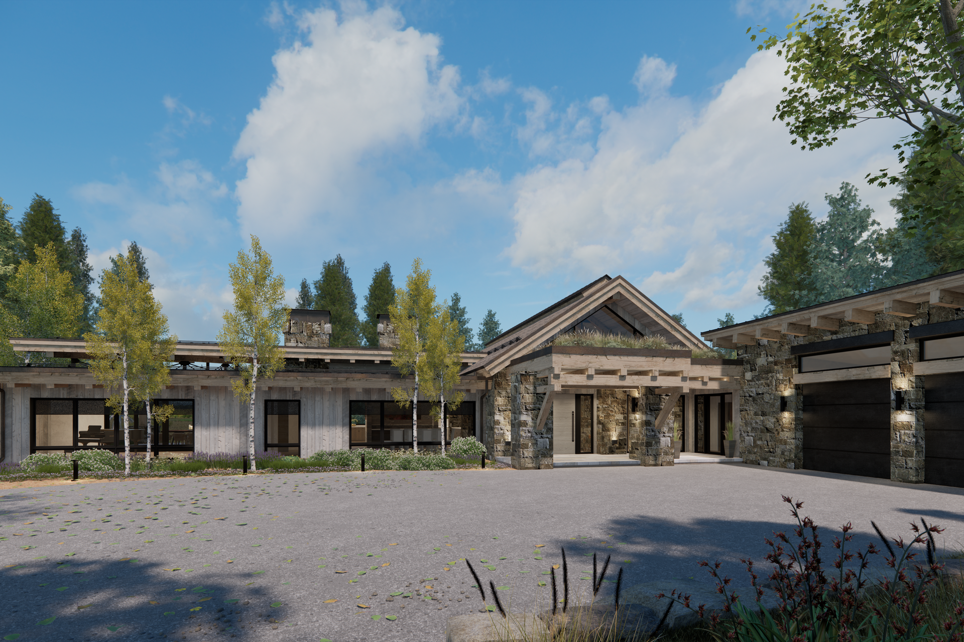 An artist 's impression of a large house with trees in the background