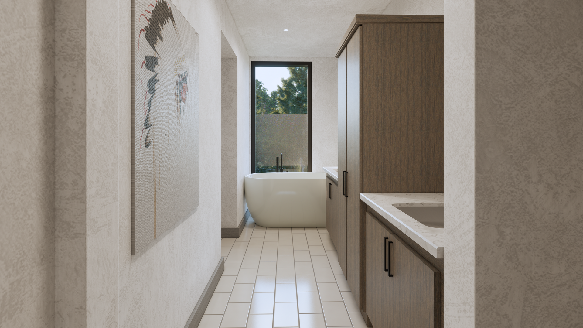 An artist 's impression of a bathroom with a tub and a sink.