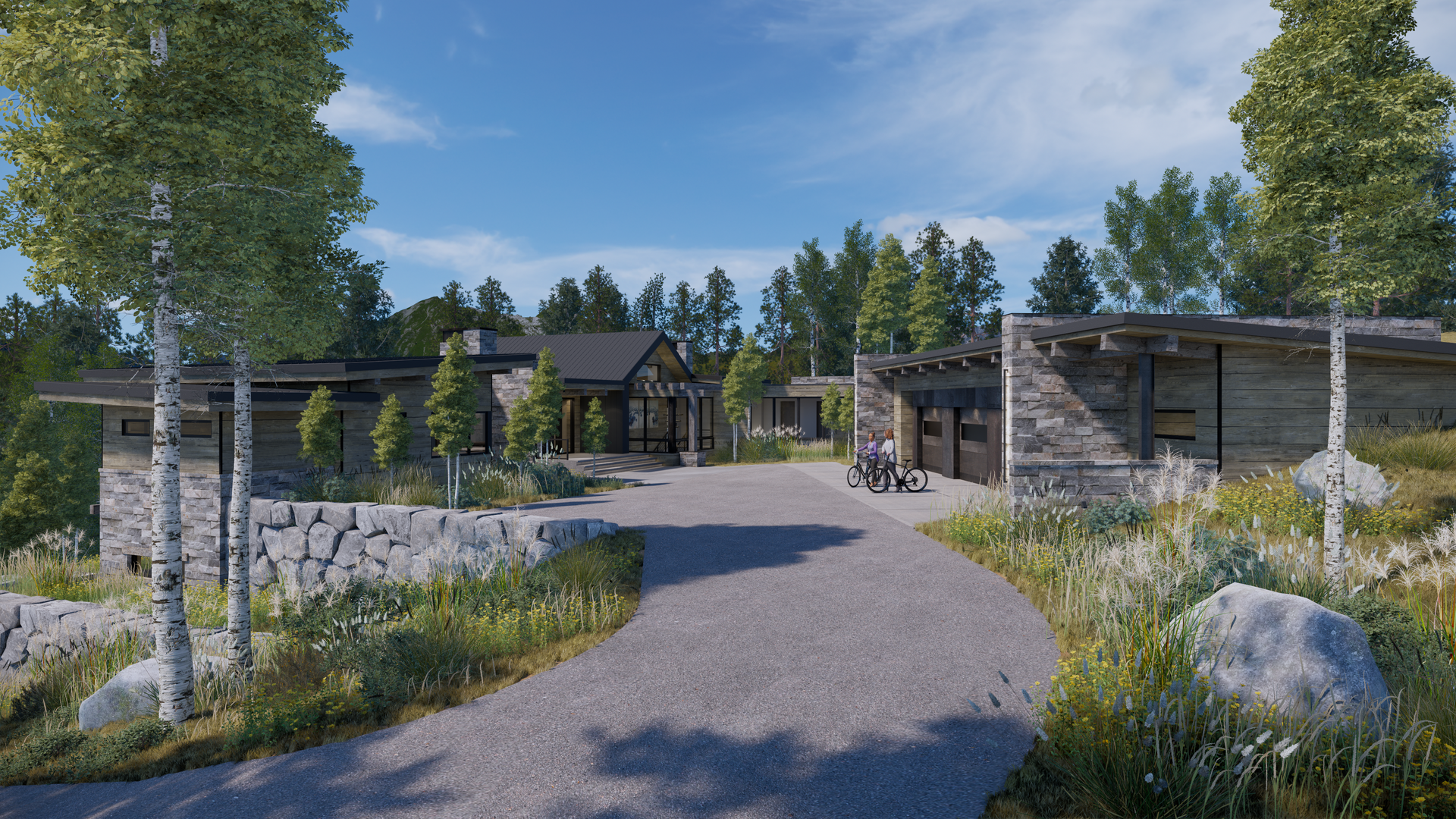 An artist 's impression of a house with a driveway leading to it.