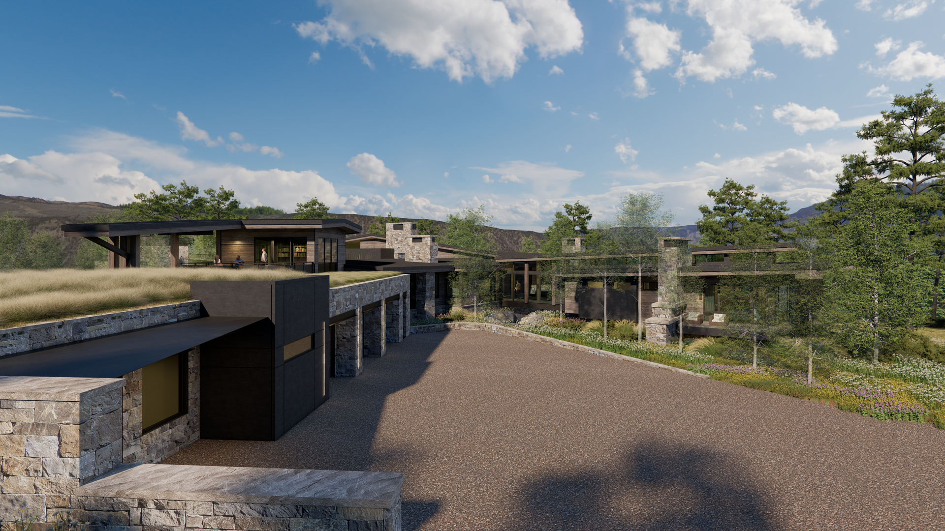 An artist 's impression of a modern house in the mountains.