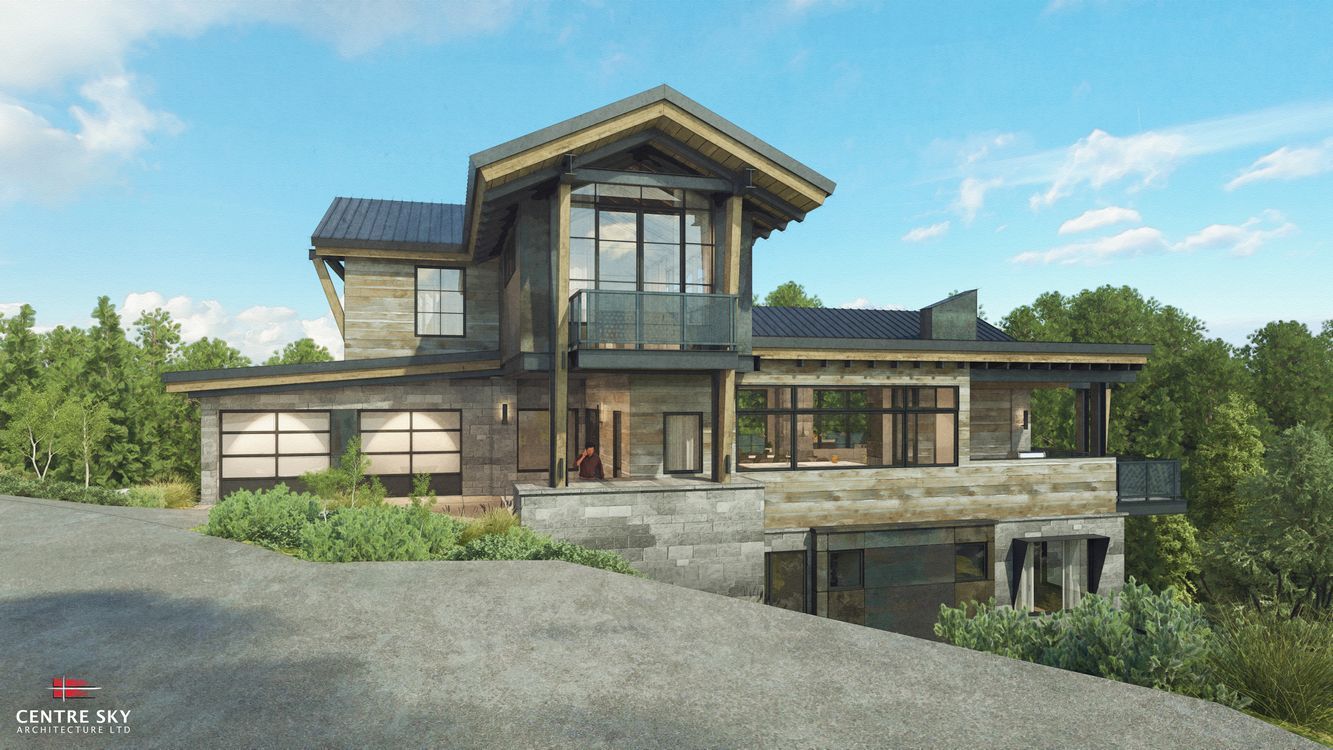 A large house is sitting on top of a hill surrounded by trees.