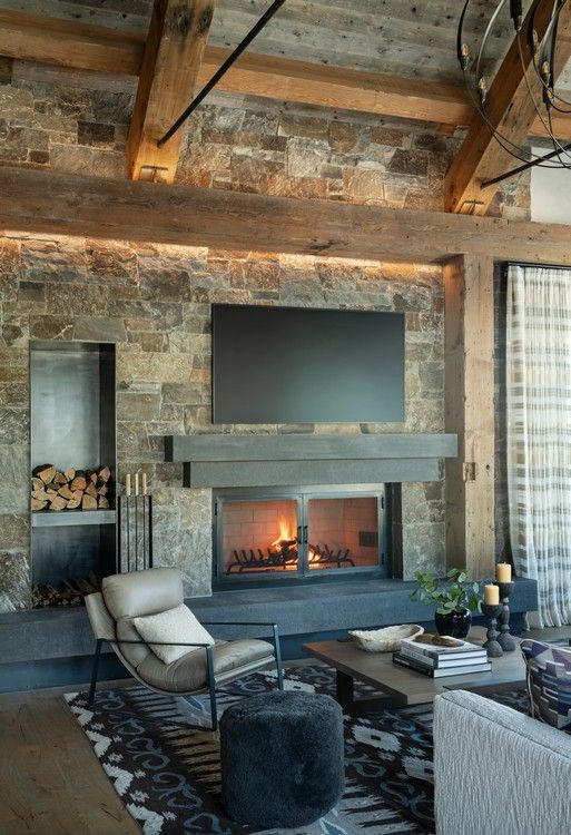 A living room with a fireplace and a flat screen tv