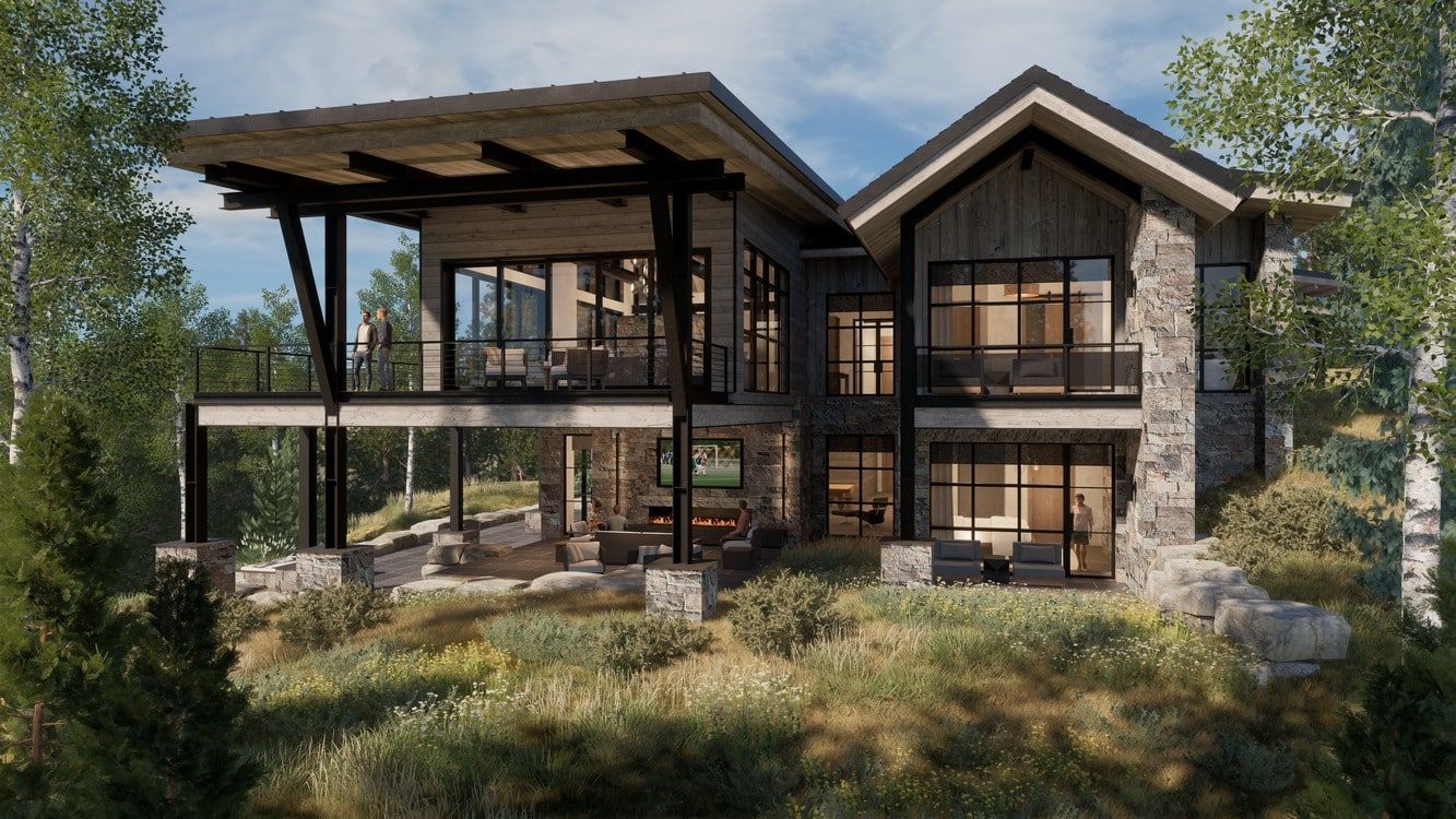 A large house is sitting on top of a hill surrounded by trees.