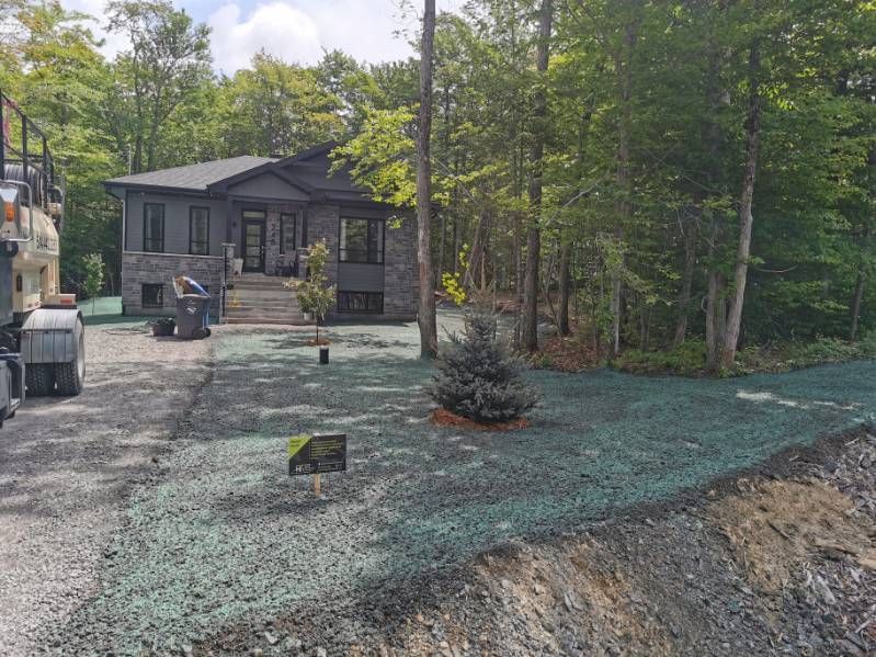 Une maison est en construction au milieu d'une forêt.