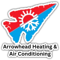 Arrowhead Heating & Air Conditioning logo with red and blue arrowhead and sun-snowflake icon