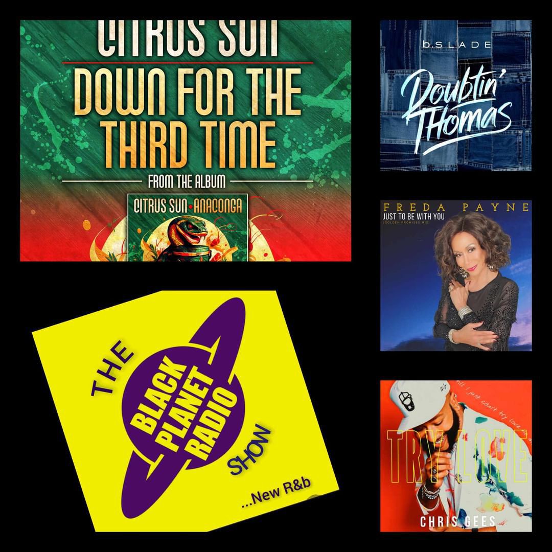 Collage of music album and radio show covers in green, blue, yellow, and orange designs