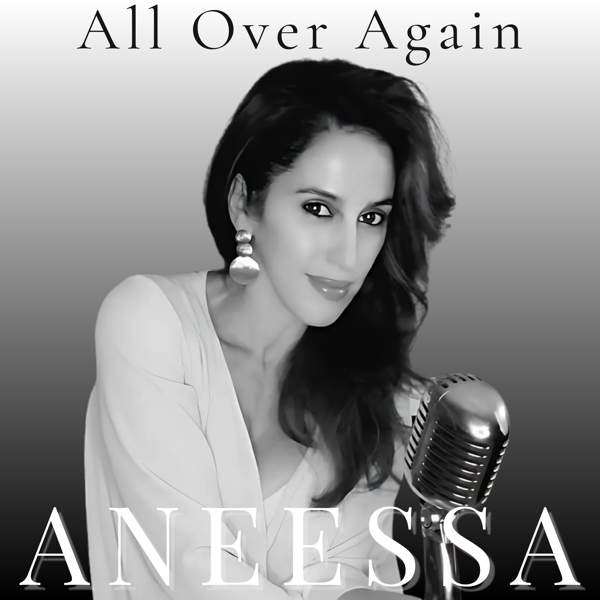 Woman, Aneesa, smiles at microphone,
