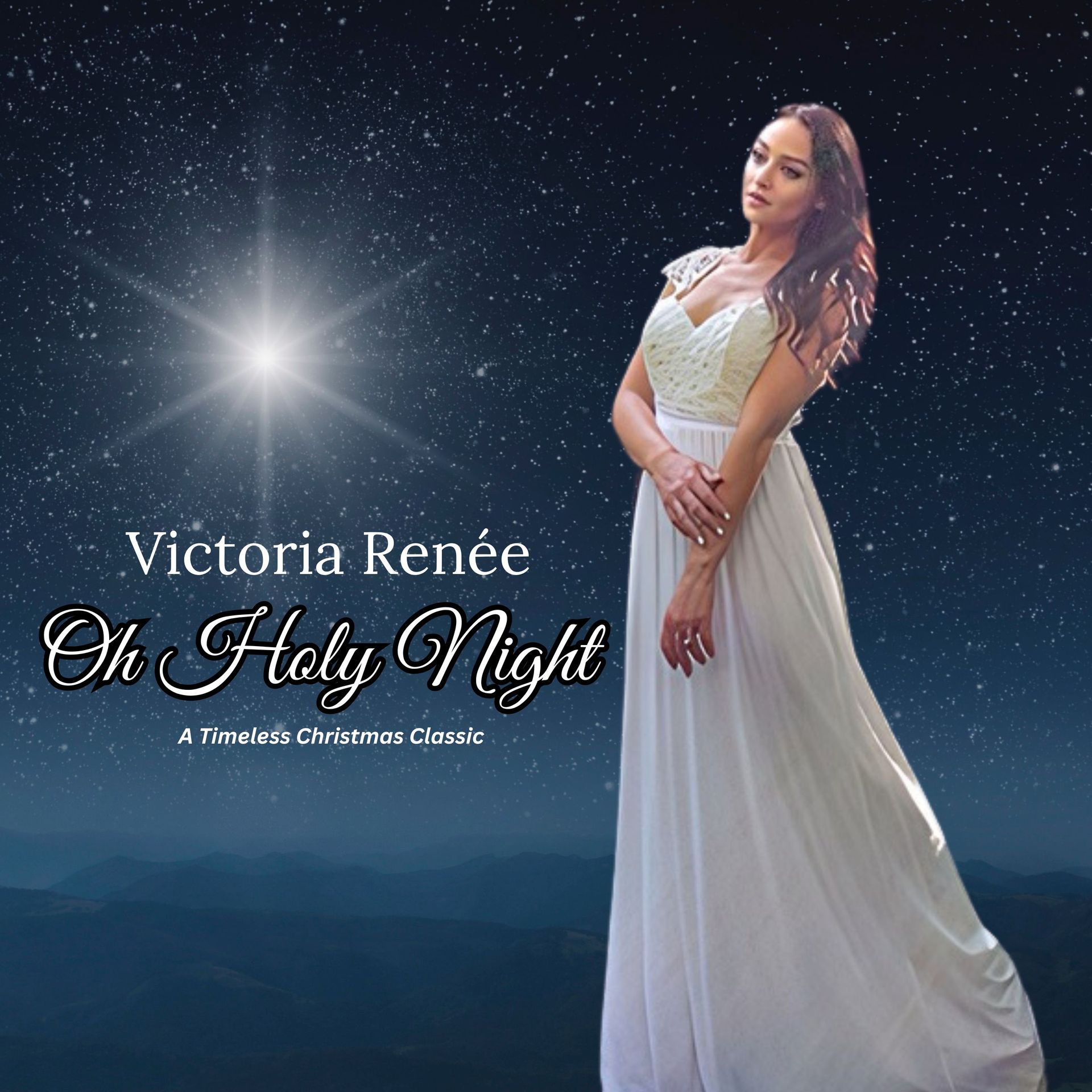 A woman in a white dress is on the cover of an album called oh holy night