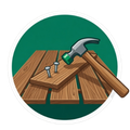 Hammer and nails on wooden planks over a green circular background