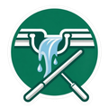 Green circular logo with crossed squeegees and a water droplet flowing from a window ledge