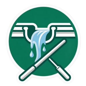 Green circular logo with crossed squeegees and a water droplet flowing from a window ledge