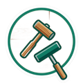 Two crossed mallets inside a green circle icon