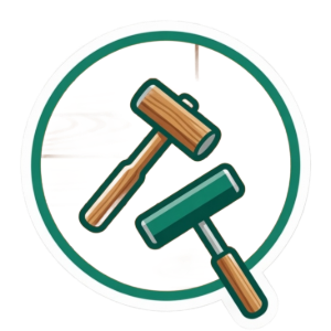 Two crossed mallets inside a green circle icon