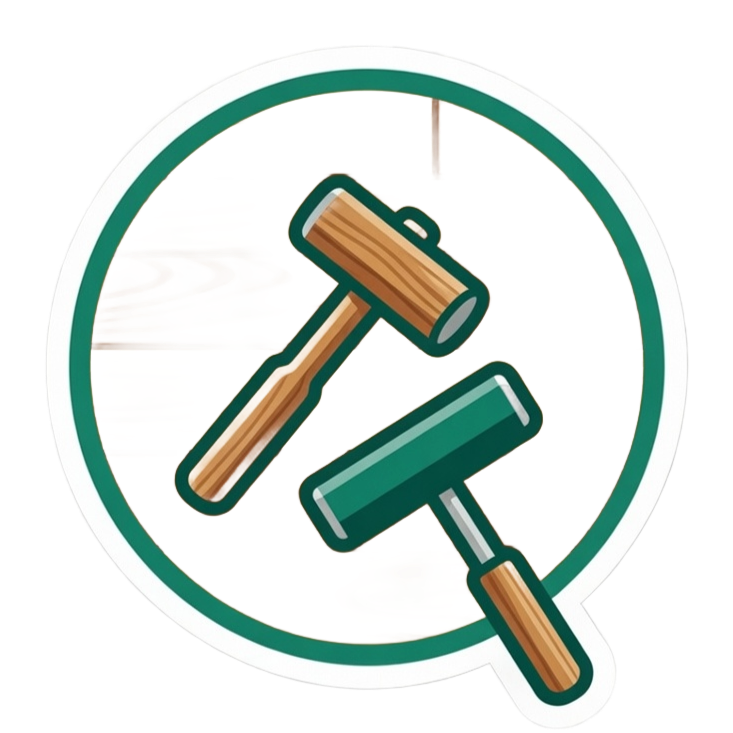 Two crossed mallets inside a green circle icon