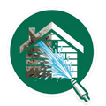 Green circle logo with house being power-washed clean by a spray nozzle
