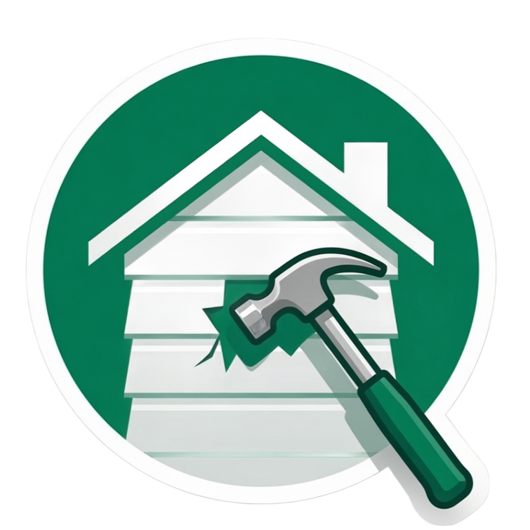 Green circular icon of a house with a hammer, suggesting home repair or maintenance