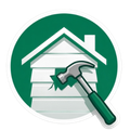 Green circular icon of a house with a hammer, suggesting home repair or maintenance